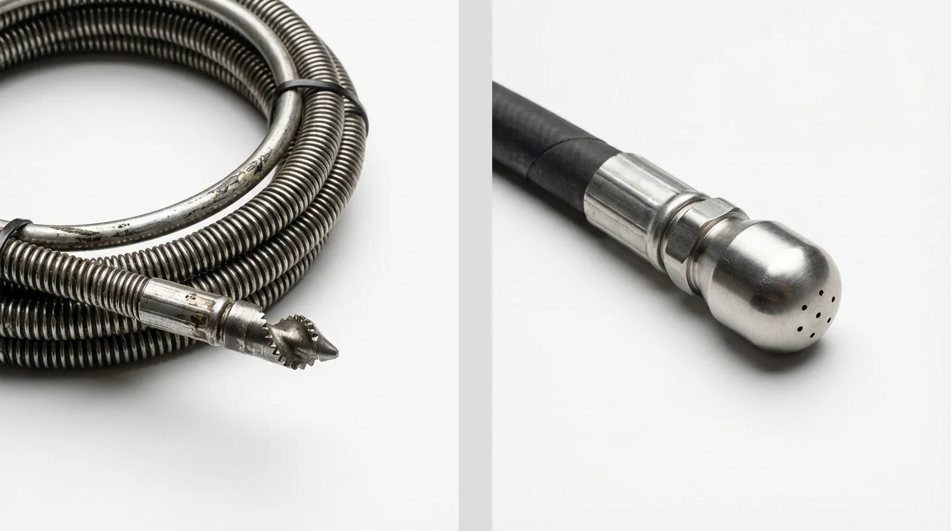 Drain snake cable and hydro jetting nozzle used for drain cleaning in Cotati, CA