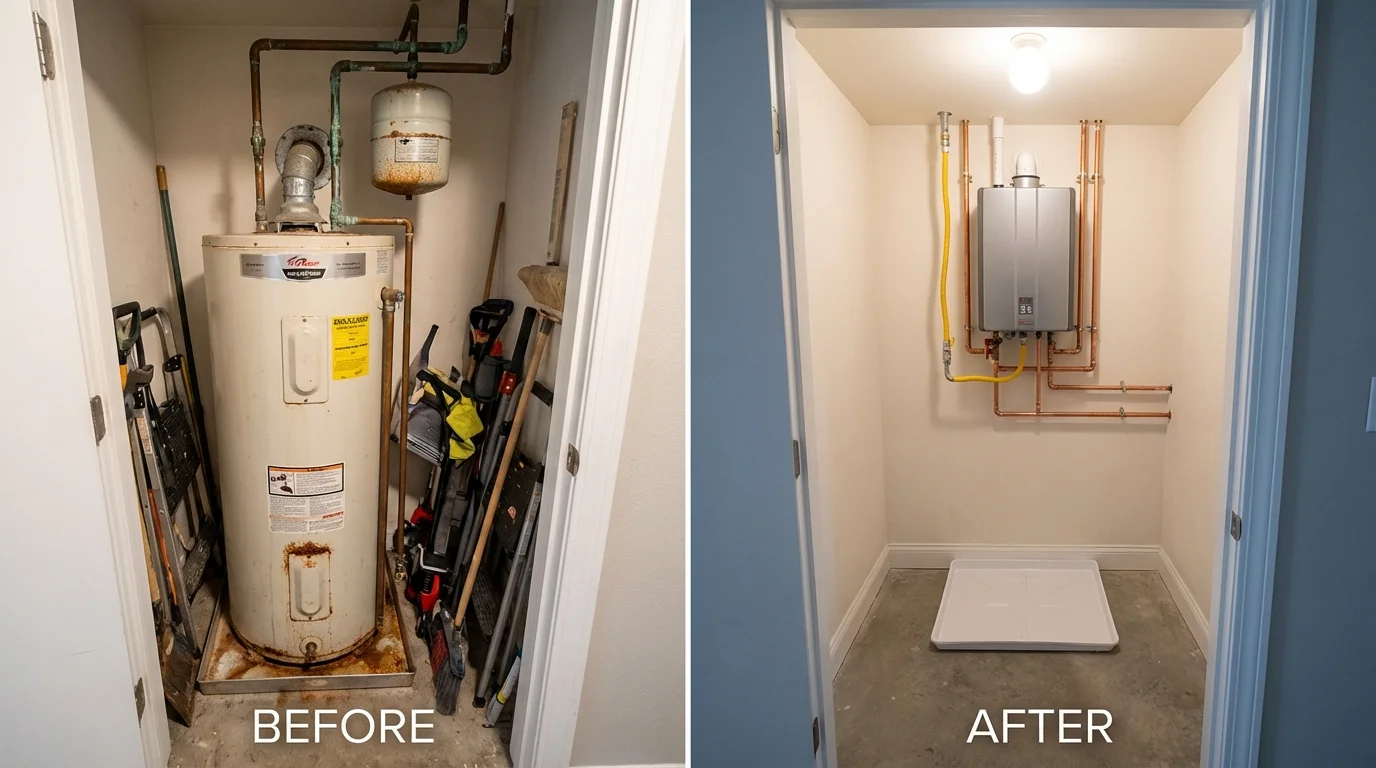 Tank water heater versus wall-mounted tankless unit comparison for Cotati, CA homeowners