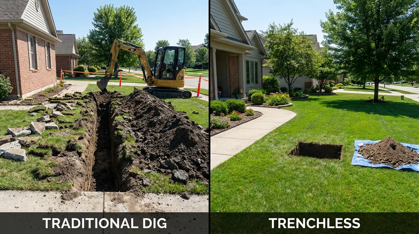 Trenchless sewer repair with minimal yard damage versus traditional excavation in Cotati, CA